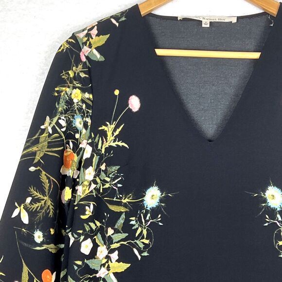 RACHEL Rachel Roy Women’s Black Floral Shift Dress w/Pockets & Slit Sleeves Sz 4 - Picture 6 of 16